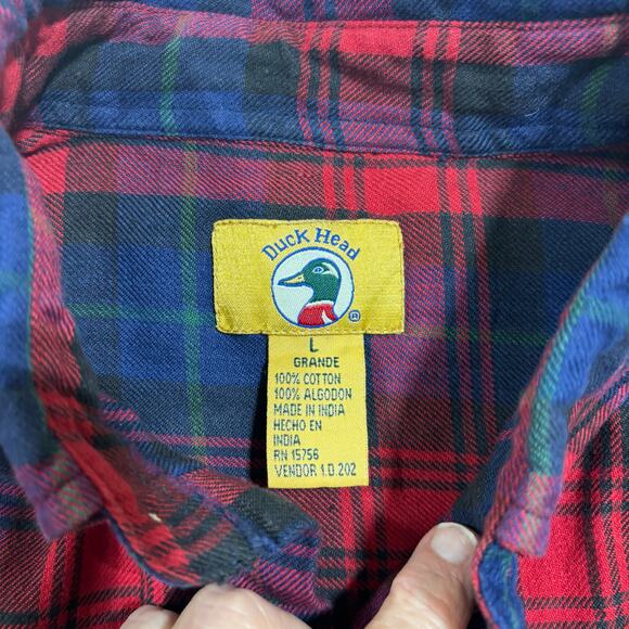Vintage Y2K Duck Head Cotton Flannel Shirt L Plaid Long Sleeve Holiday heritage - Picture 2 of 6
